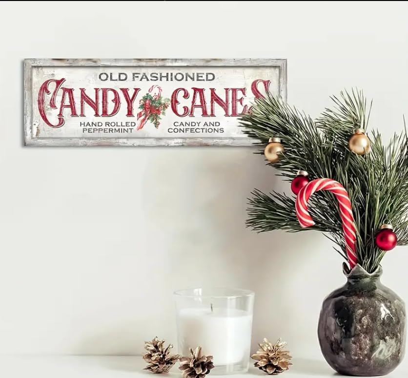 Vintage-Inspired Candy Cane Wooden Sign - Perfect For Christmas, Door & Wall Decor, Home, Living Room, Porch, Bedroom, Farmhouse - 4"X12"