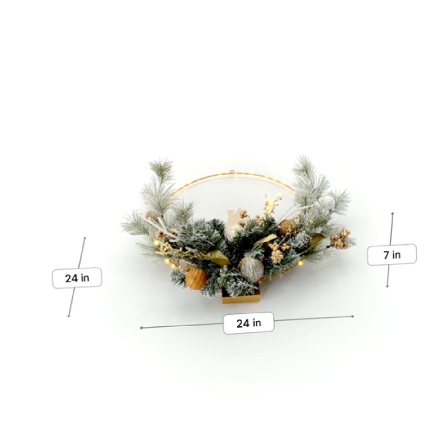 Member's Mark 24" Pre-Lit Village Wreath Gold Glitter Magnolia Leaves, Ornaments
