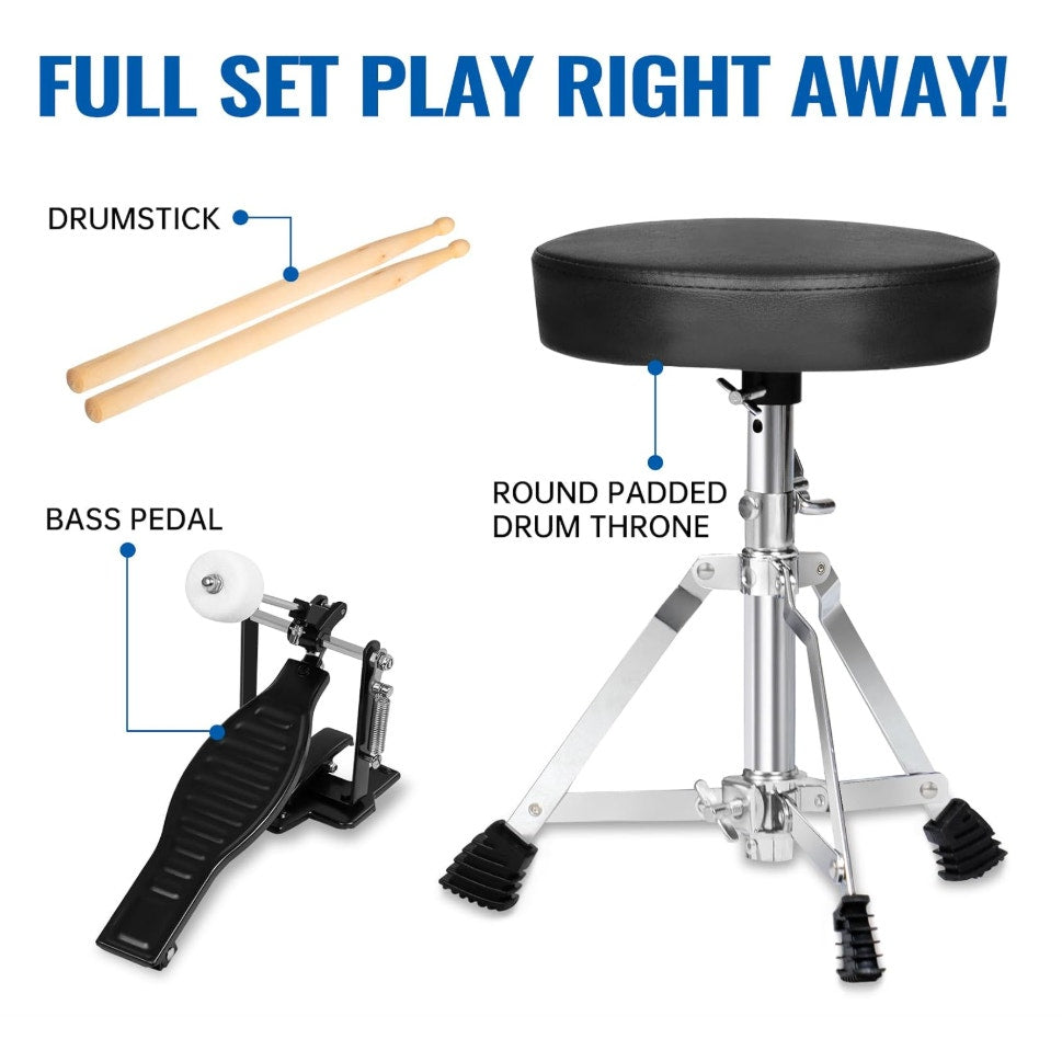 MOSEN Drum Set 3-Piece Beginner Drum Set Junior Drum Kit with Adjustable Throne