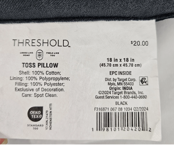 Threshold Black Velvet Embroidered Throw Pillow - In The Dark of Night 18" x 18"