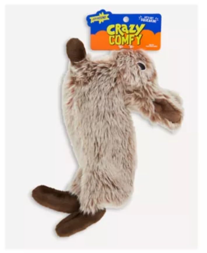 Joyhound Crazy Comfy Realistic Rabbit Flattie Dog Toy - Crinkle, Squeaker