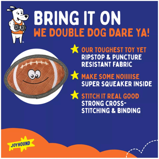 Joyhound Rip Roarin' Tough Plush Football Squeaker Dog Toy - Aggressive Chewers