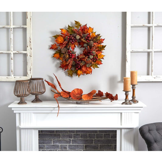 Nearly Natural 24in. Maple and Berry Artificial Fall Thanksgiving Wreath