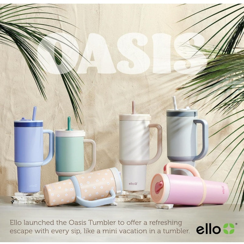 Ello Oasis 30oz Stainless Steel Tumbler, 100% Leakproof, 2-Pack Daisy, Gingham