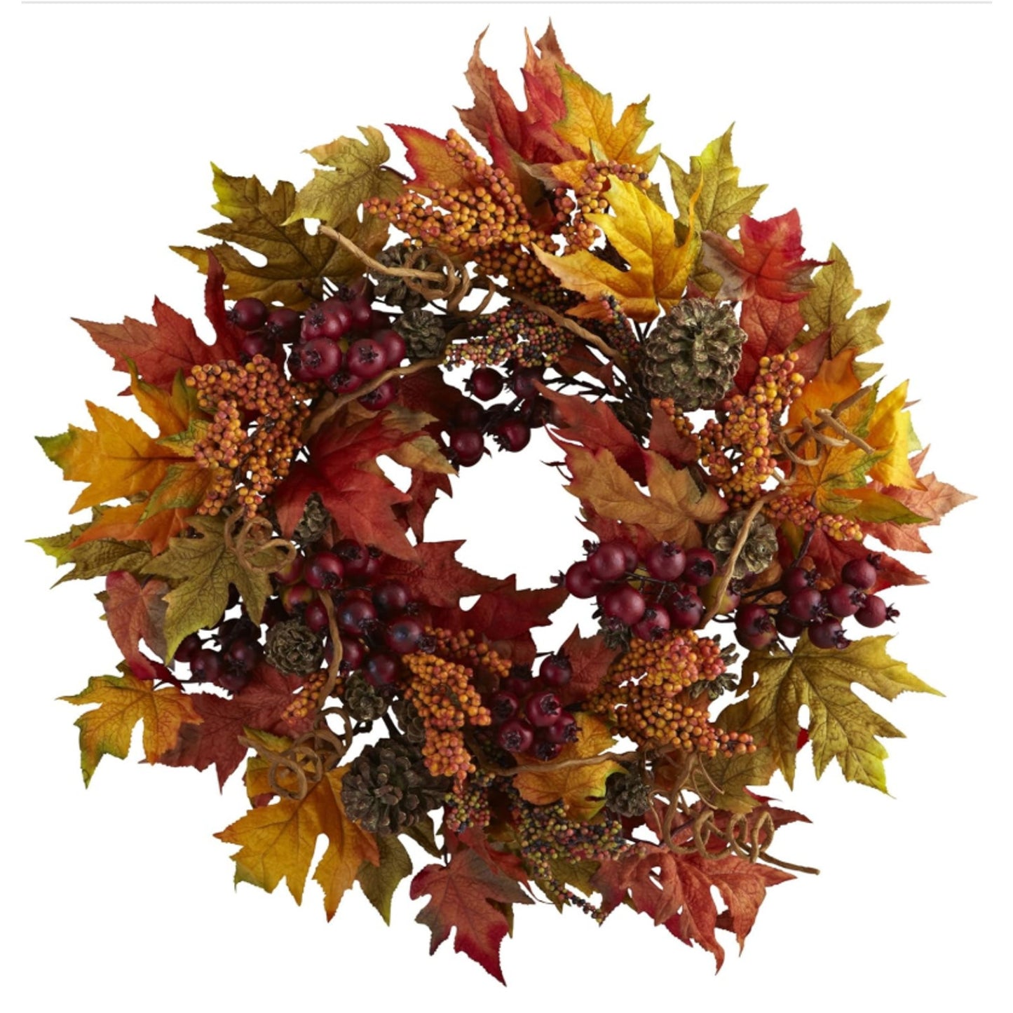 Nearly Natural 24in. Maple and Berry Artificial Fall Thanksgiving Wreath