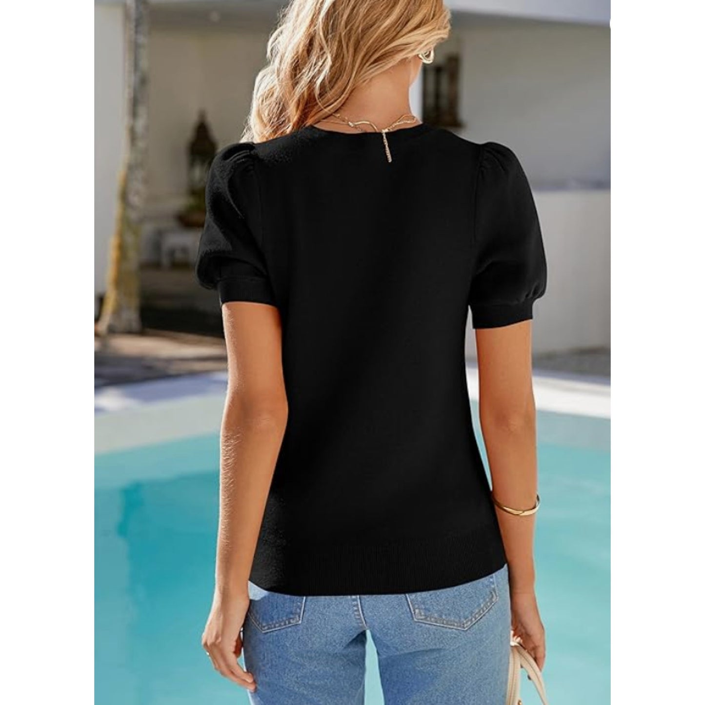 PRETTYGARDEN Womens Spring 2025 Summer Shirts Cap Sleeve Sweater Black XXL