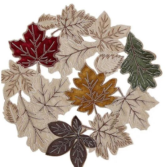 Elrene Harvest at Home Happy Fall Leaves Cutwork Fabric Round Placemat -Set of 4