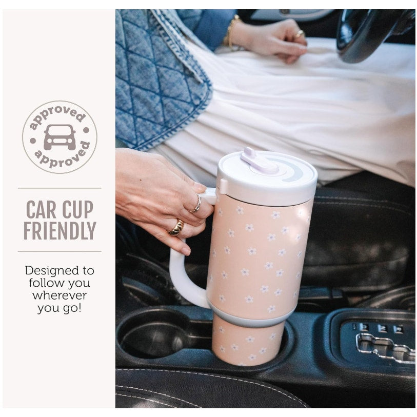 Ello Oasis 30oz Stainless Steel Tumbler, 100% Leakproof, 2-Pack Daisy, Gingham