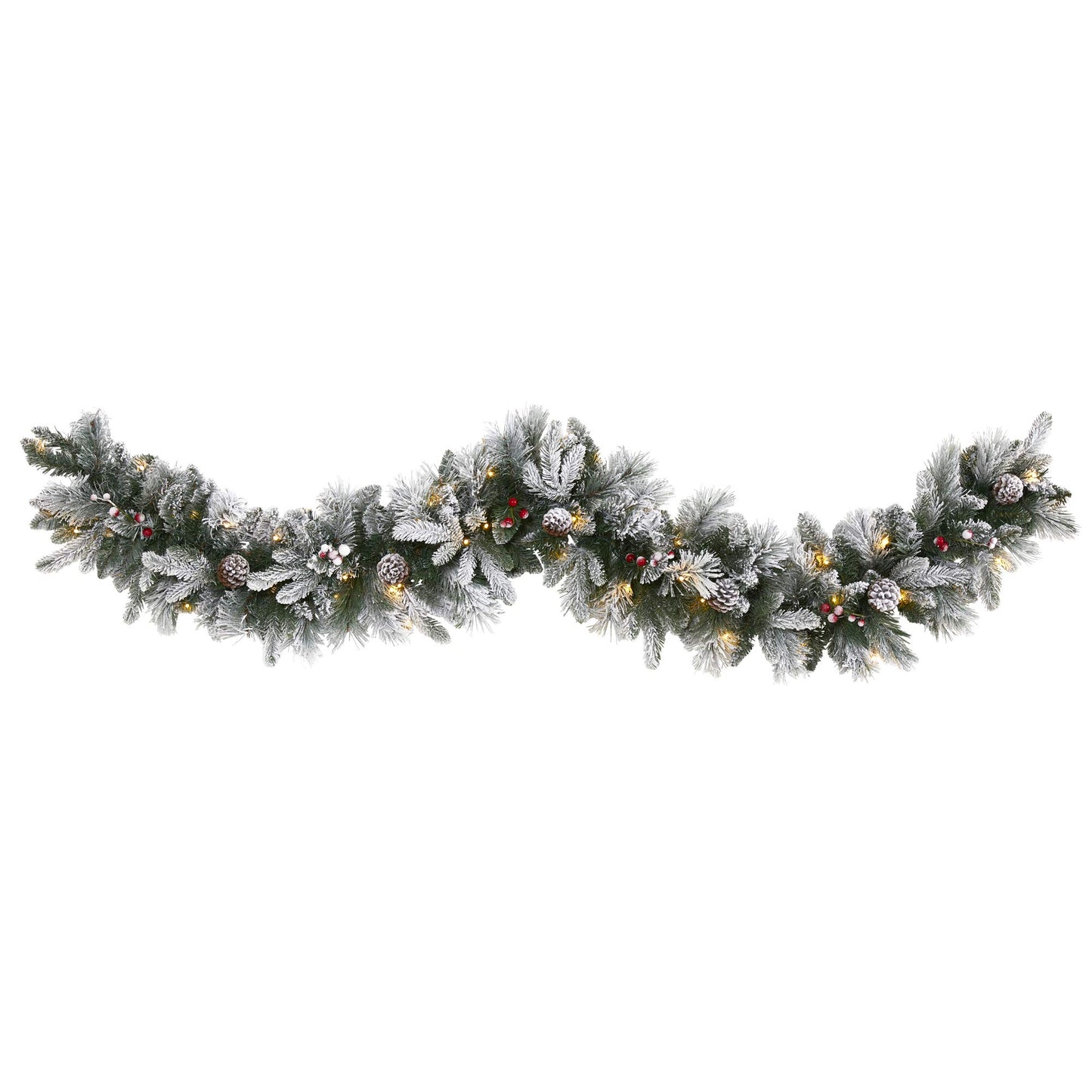Nearly Natural 6ft. Flocked Mixed Pine Artificial Christmas Garland with 50 LED Lights, Pine Cones and Berries