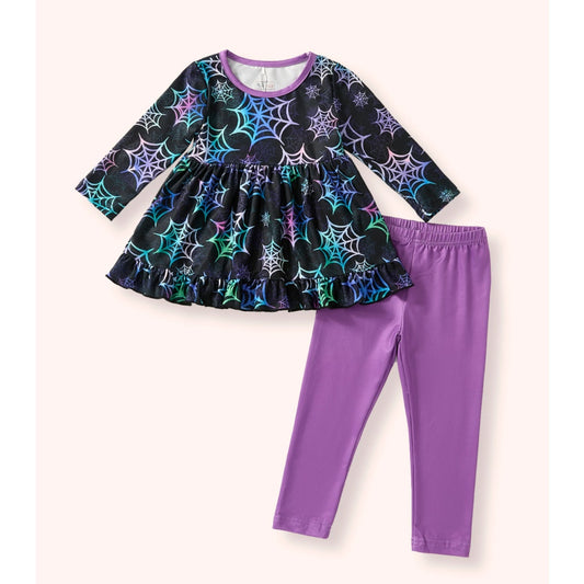 Pete + Lucy Girls Halloween Spiderweb Tunic & Leggings Set – Size 5