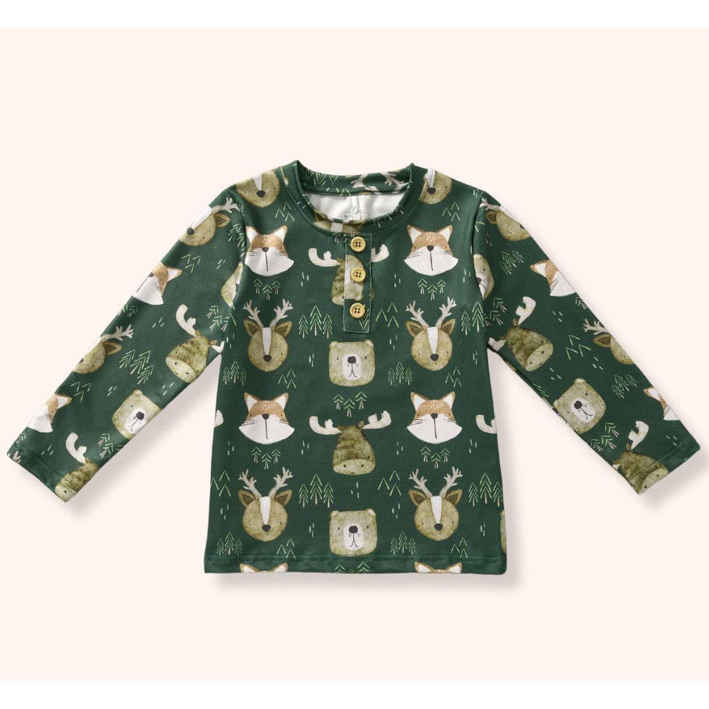 Pete + Lucy Boys Green Long Sleeve Shirt "Into the Woods" - Size 10/12