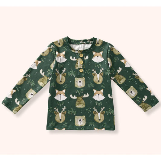 Pete + Lucy Boys Green Long Sleeve Shirt "Into the Woods" - Size 10/12