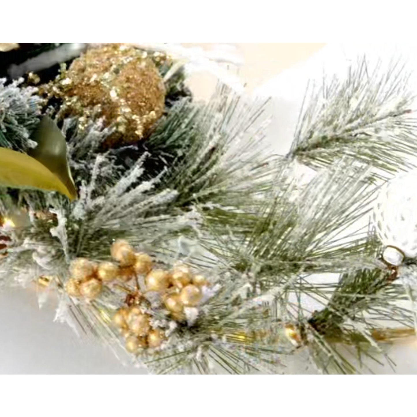 Member's Mark 24" Pre-Lit Village Wreath Gold Glitter Magnolia Leaves, Ornaments