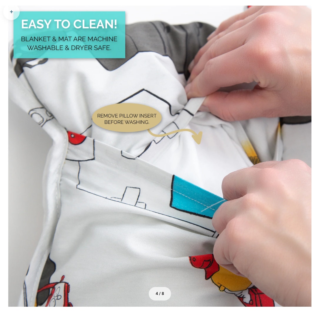 JumpOff Jo Plush Minky Toddler Nap Mat w/ Pillow - Jo’s Garage 43” x 20”