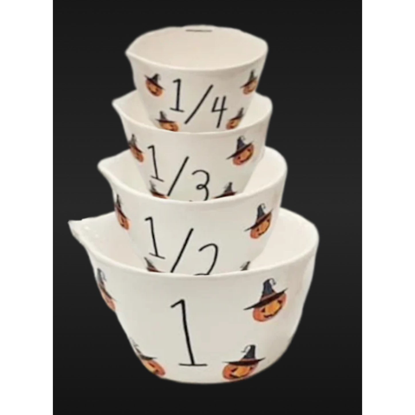 Rae Dunn Measuring Cups Halloween Decor Jack-o-lantern Witch Hat - Set of 4