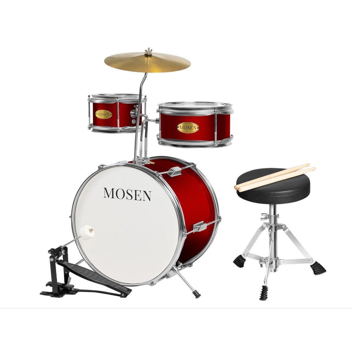 MOSEN Drum Set 3-Piece Beginner Drum Set Junior Drum Kit with Adjustable Throne