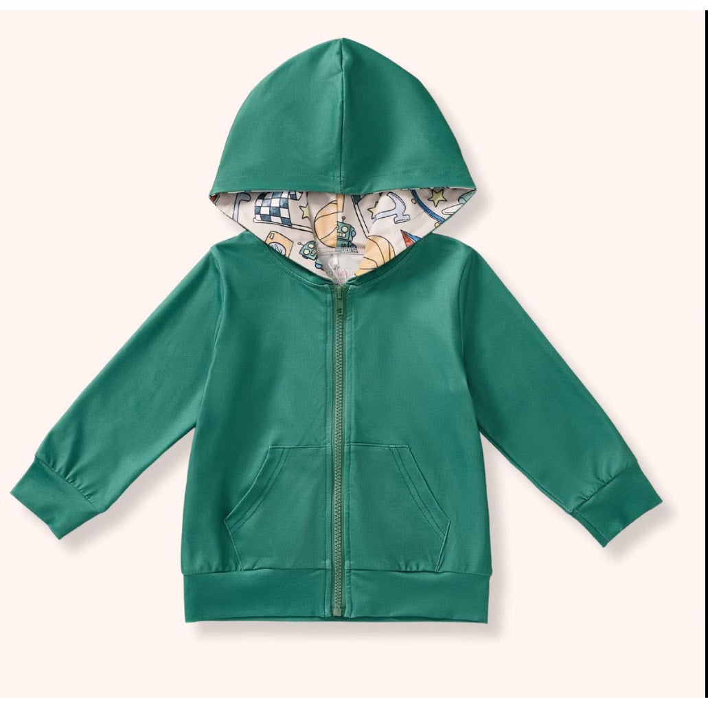 Pete + Lucy Boys Green Zip-Up Hooded Jacket "Toybox Treasures" - Size 3T