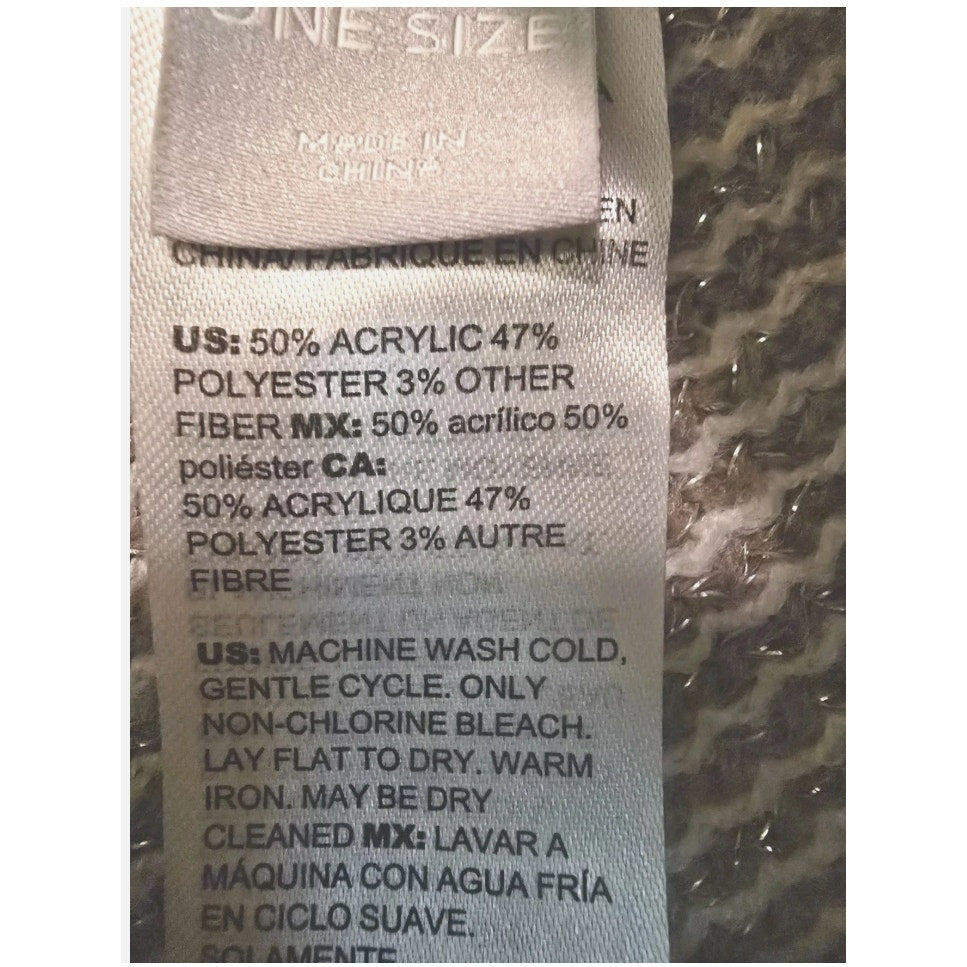 Chicos Women's Poncho One Size Cowl Neck Knit Stripe Fringe Cozy Tan White Gold