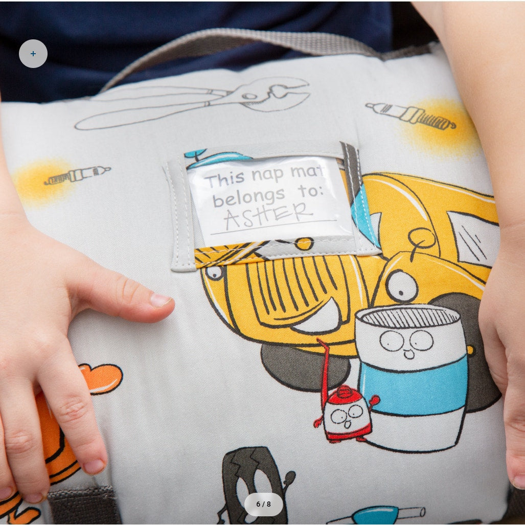 JumpOff Jo Plush Minky Toddler Nap Mat w/ Pillow - Jo’s Garage 43” x 20”