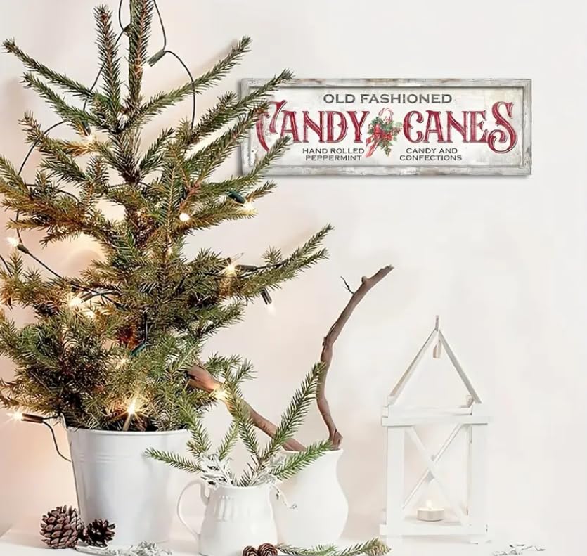 Vintage-Inspired Candy Cane Wooden Sign - Perfect For Christmas, Door & Wall Decor, Home, Living Room, Porch, Bedroom, Farmhouse - 4"X12"