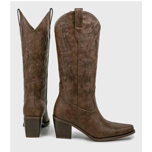 Pasuot Western Cowboy Boots for Women - Calf High Embroidered Cowgirl Boots...