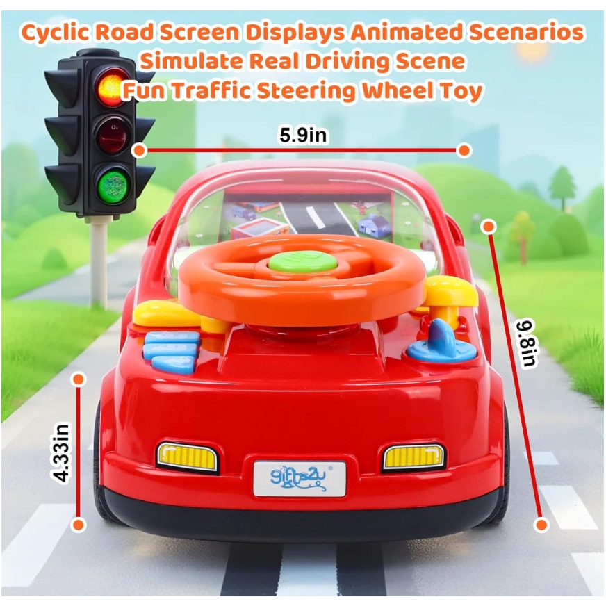 2-in-1 Toddler RC Racing Car Steering Wheel Toy, Simulated Learning Game 18+ Mos