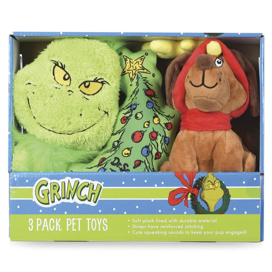 Dr. Suess's The Grinch 3 Piece Plush Dog Toys - Christmas Set for Dogs