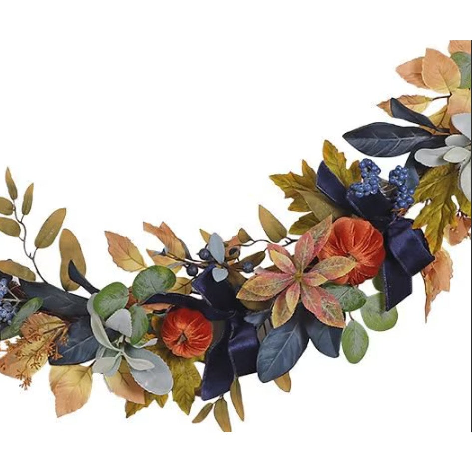 Member's Mark 6' Blue Harvest Garland with Velvet, Soft Pumpkins - Luxurious