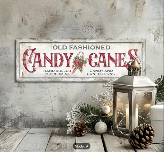 Vintage-Inspired Candy Cane Wooden Sign - Perfect For Christmas, Door & Wall Decor, Home, Living Room, Porch, Bedroom, Farmhouse - 4"X12"