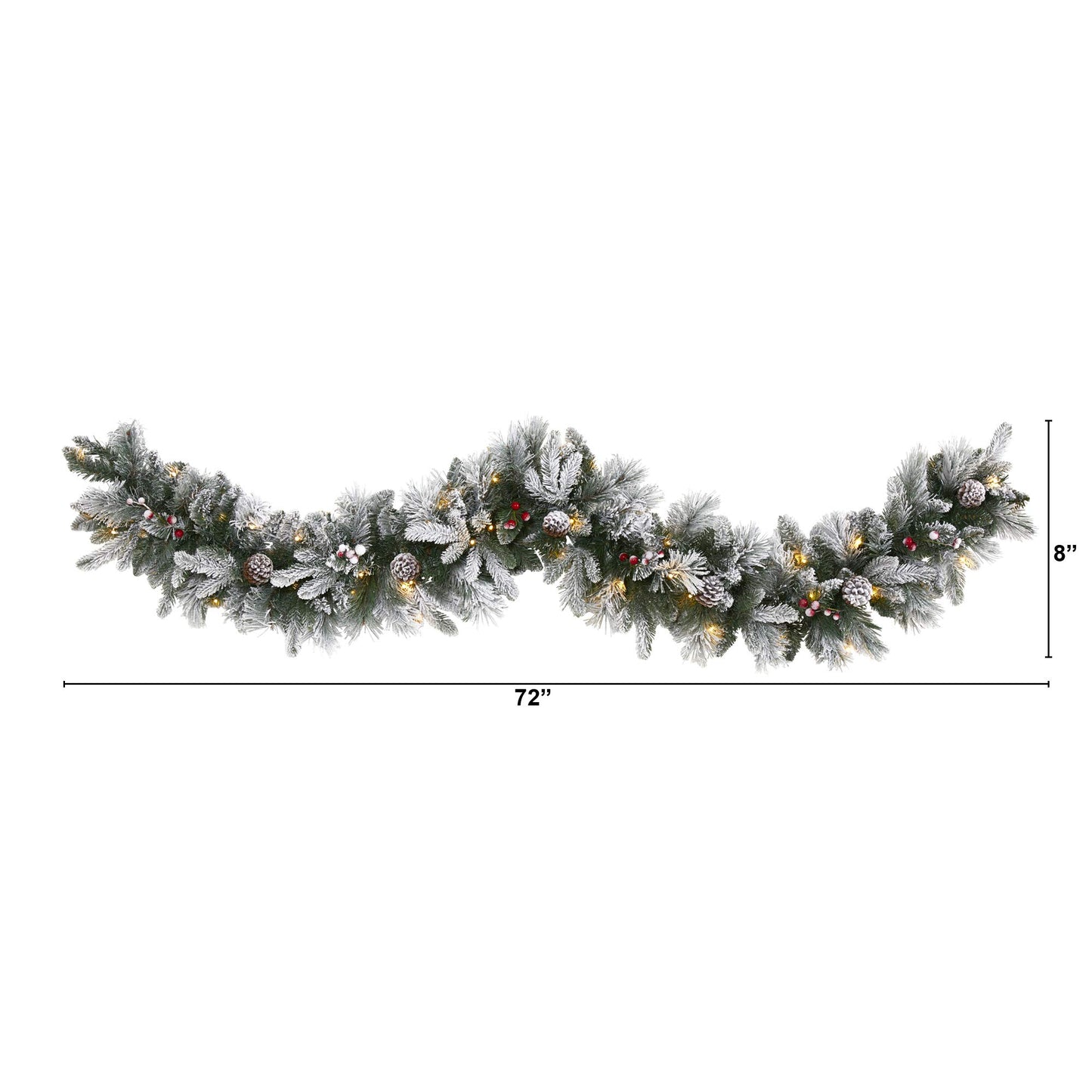 Nearly Natural 6ft. Flocked Mixed Pine Artificial Christmas Garland with 50 LED Lights, Pine Cones and Berries