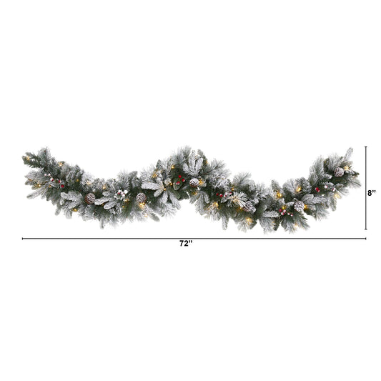 Nearly Natural 6ft. Flocked Mixed Pine Artificial Christmas Garland with 50 LED Lights, Pine Cones and Berries