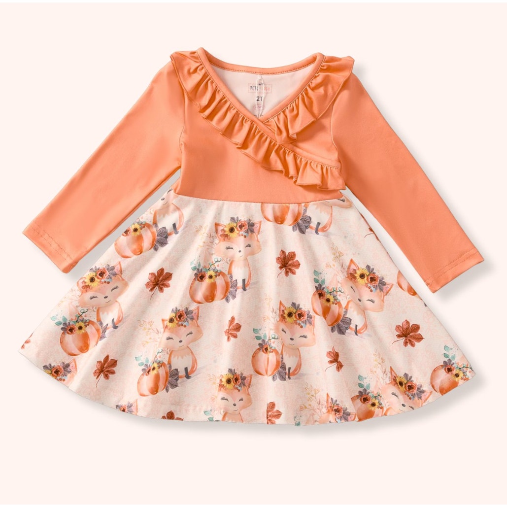 Pete + Lucy Girl's Fall Thanksgiving "Foxy Patch" Dress - Size 4T