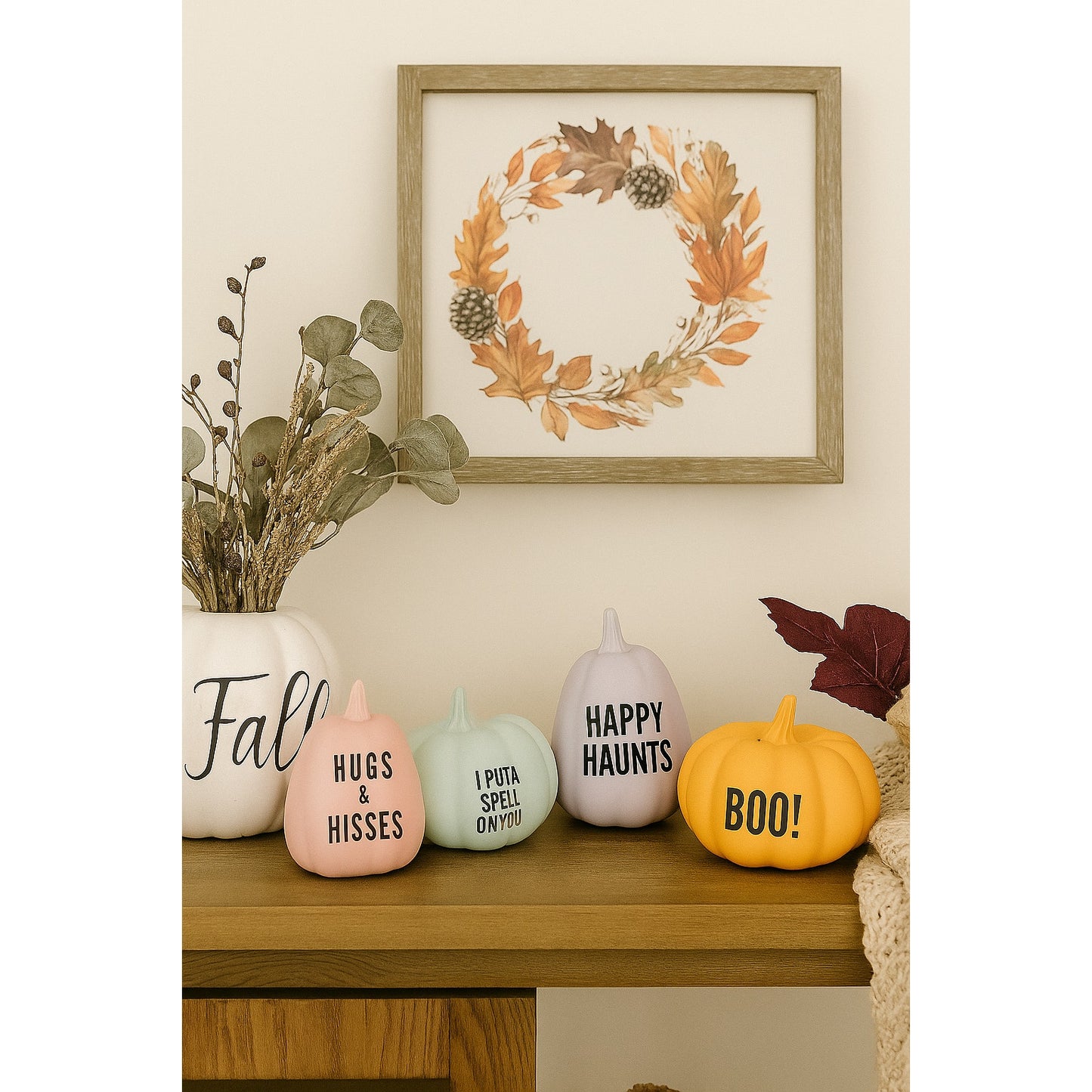 Set of 7 Decorative Halloween Pumpkins – Pastel & Classic Designs - Fun Sayings