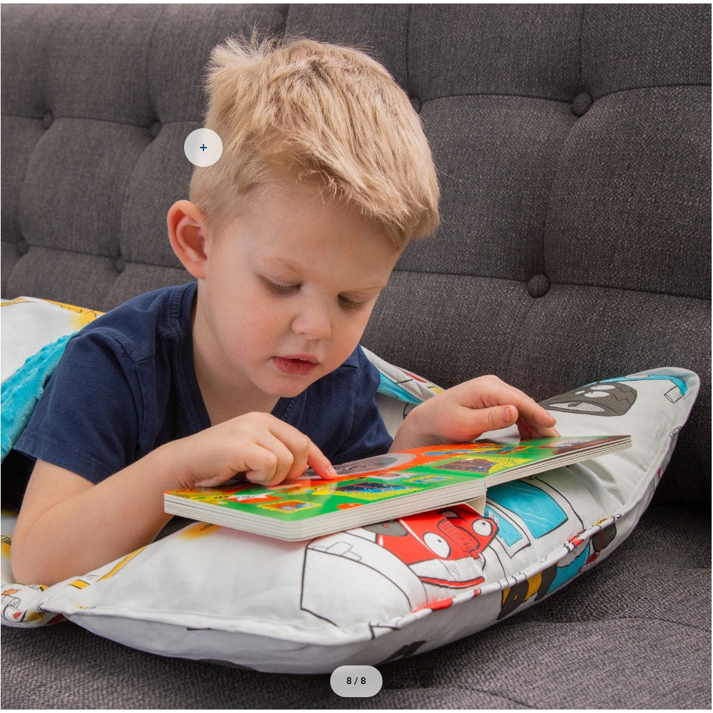 JumpOff Jo Plush Minky Toddler Nap Mat w/ Pillow - Jo’s Garage 43” x 20”