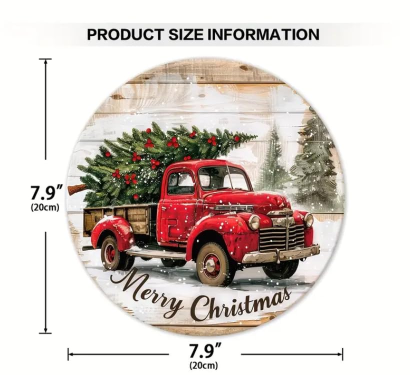 Merry Christmas Welcome Sign - 7.9"X7.9" Wooden Truck Design For Front Door, Farmhouse Porch Decor, Room Aesthetics & Home Wall Art