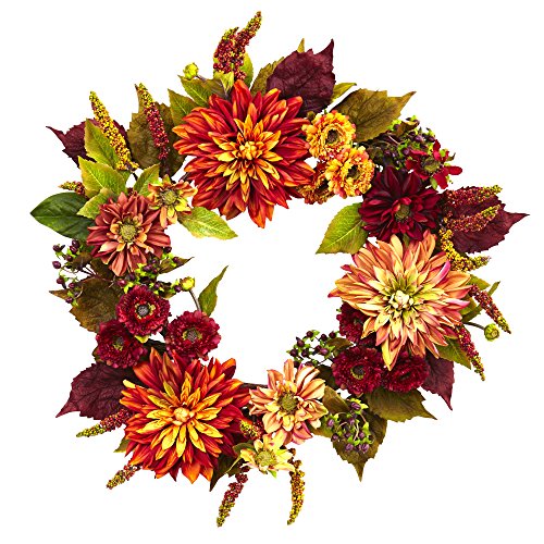 Nearly Natural 22in. Dahlia & Mum Wreath