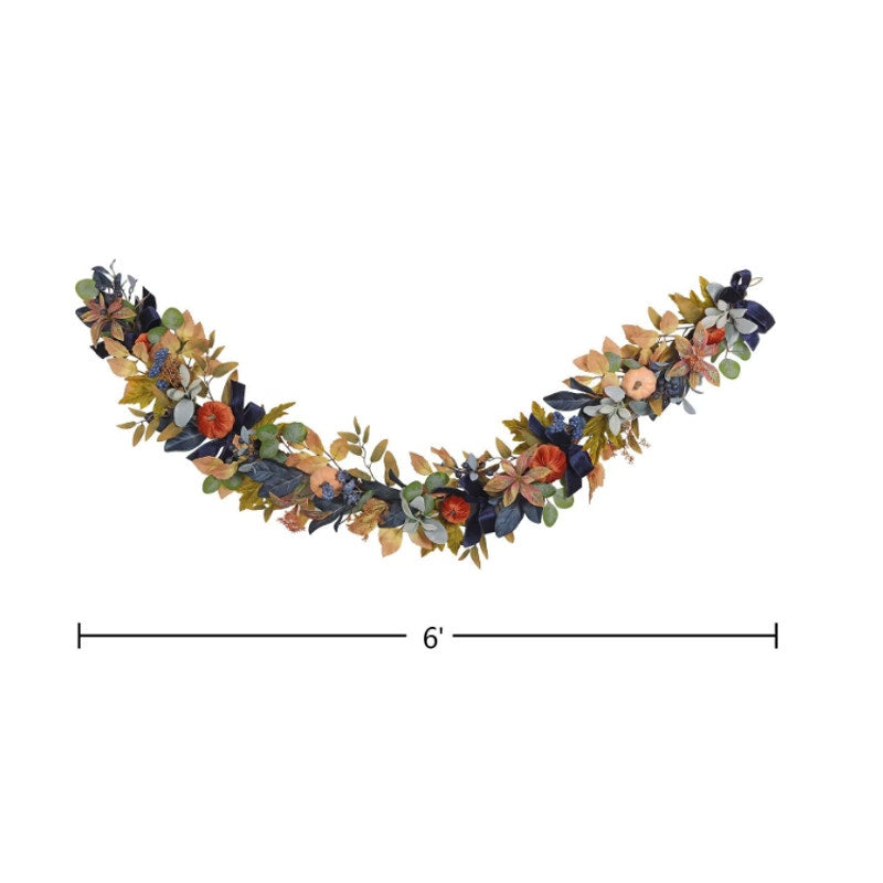 Member's Mark 6' Blue Harvest Garland with Velvet, Soft Pumpkins - Luxurious