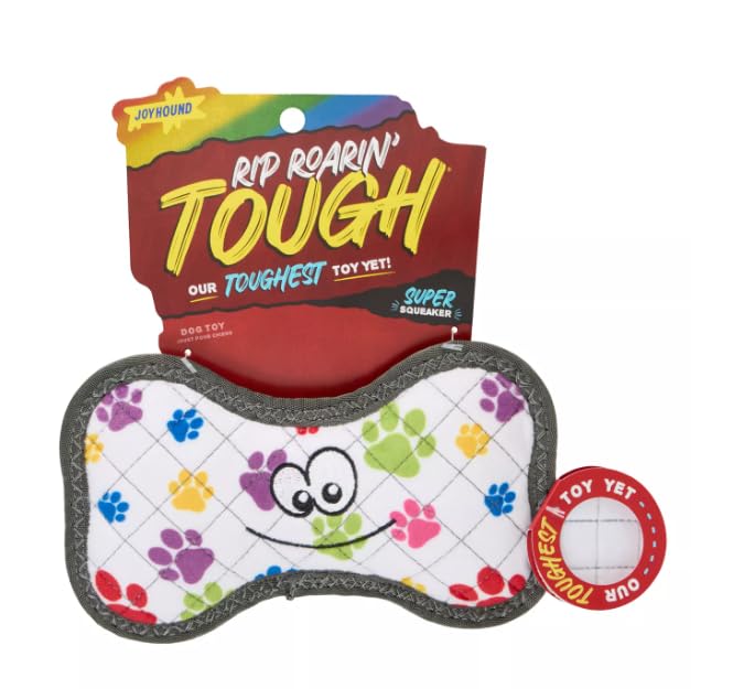 Joyhound® Rip Roarin' Rainbow Paw Bone Squeaker Dog Toy for Aggressive Chewers