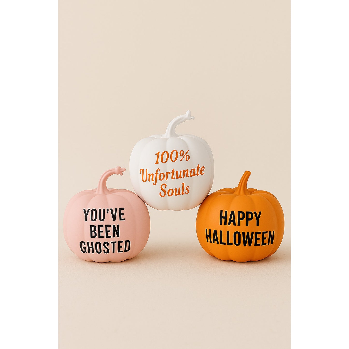 Set of 7 Decorative Halloween Pumpkins – Pastel & Classic Designs - Fun Sayings