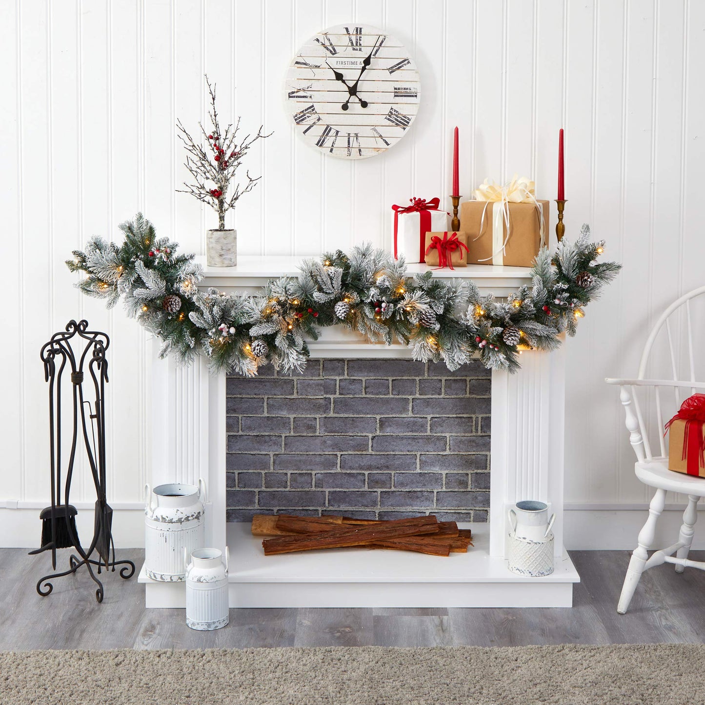 Nearly Natural 6ft. Flocked Mixed Pine Artificial Christmas Garland with 50 LED Lights, Pine Cones and Berries