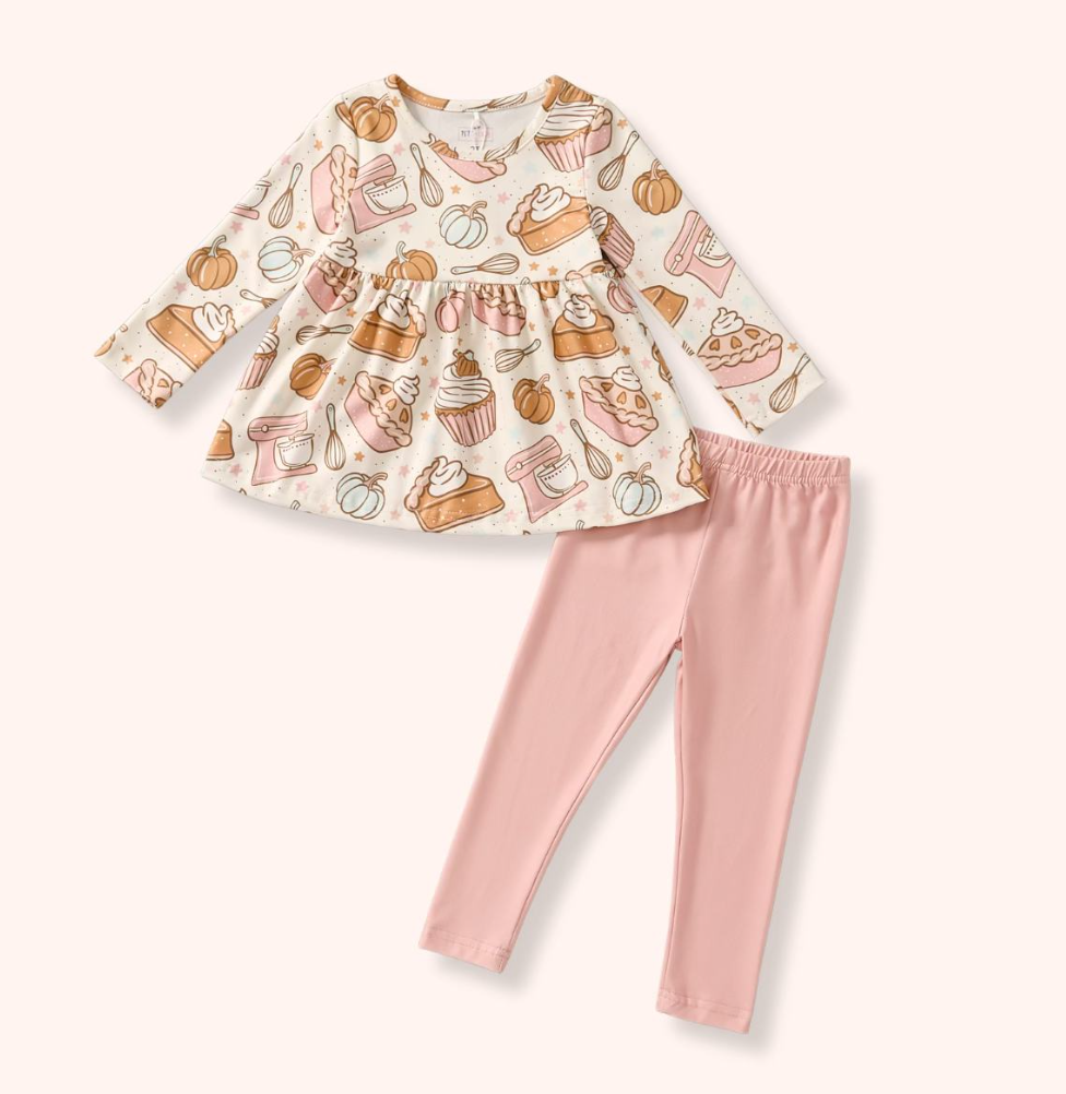 Pete + Lucy Girls Fall Thanksgiving "Baking Bliss" Tunic & Leggings Set – Size 10/12