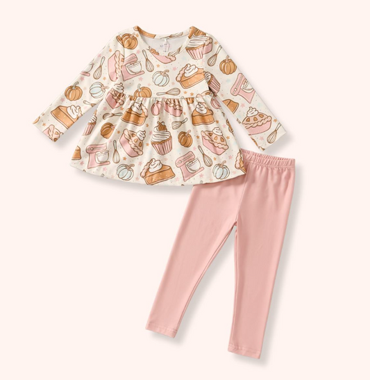 Pete + Lucy Girls Fall Thanksgiving "Baking Bliss" Tunic & Leggings Set – Size 10/12