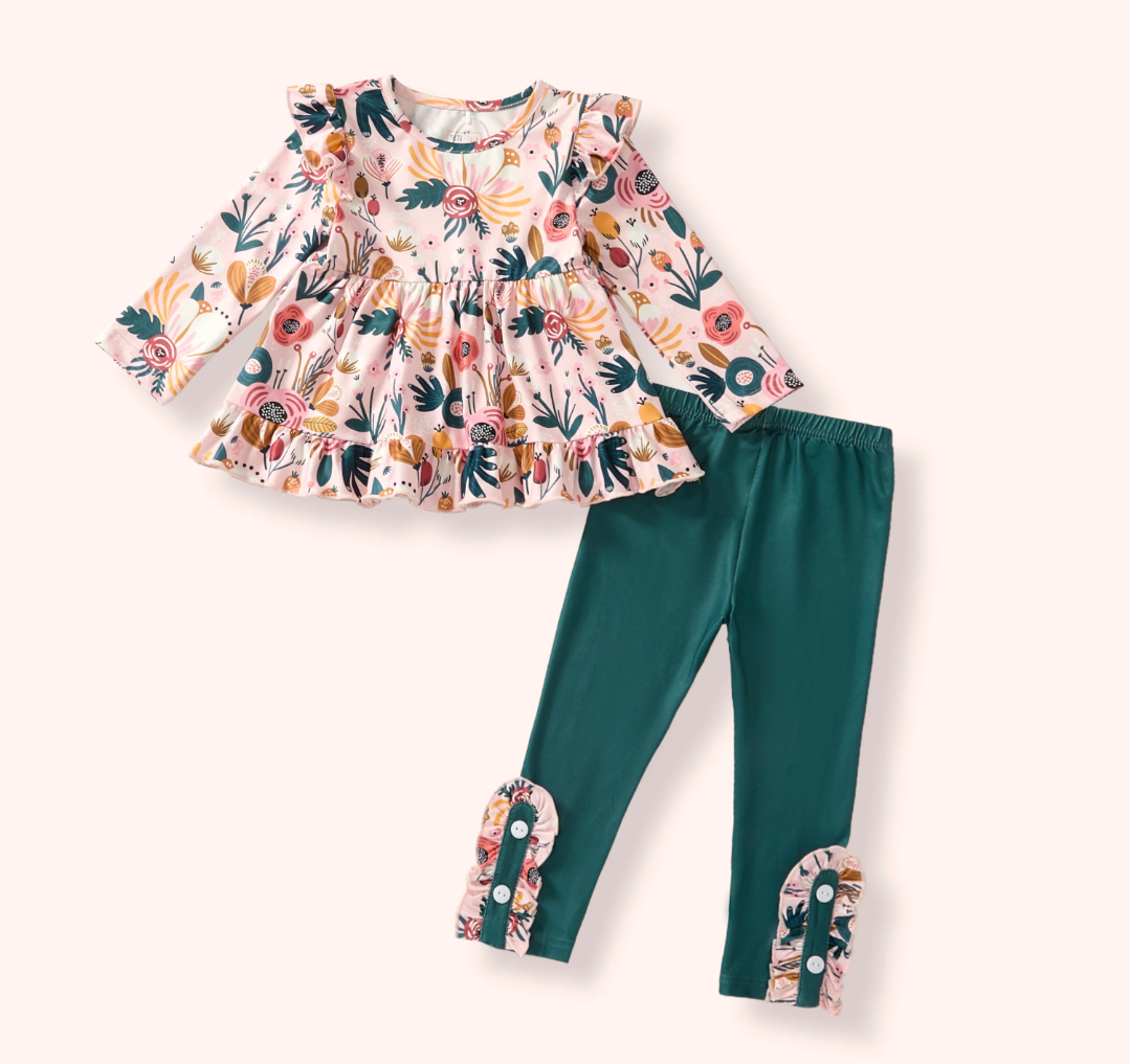 Pete + Lucy Girls Cozy Botanicals - Pants Set