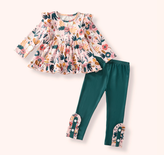Pete + Lucy Girls Cozy Botanicals - Pants Set