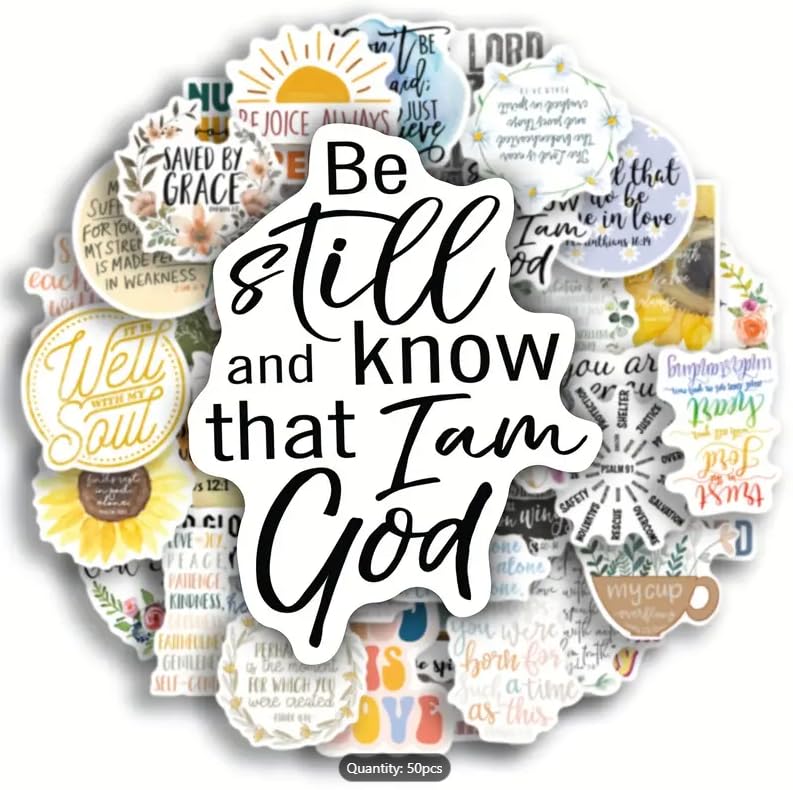 50 Pcs Inspirational Bible Verse Stickers - Vinyl Religious & Christian Motivational Quotes, Reusable, Irregular Shapes, Self-Adhesive, for Water Bottles, Skateboards, Laptops, Phones, Journaling