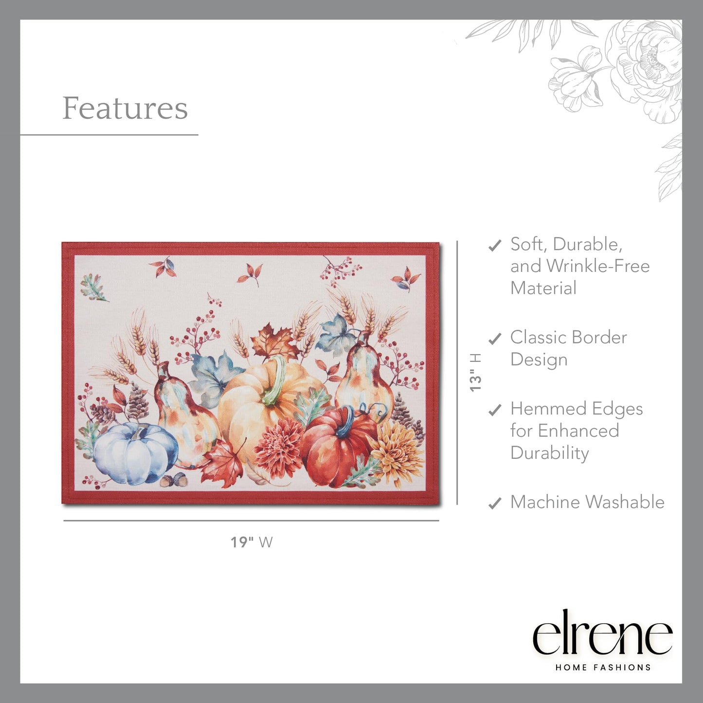 Elrene Home Fashions Botanical Harvest Pumpkin Engineered Tablecloth