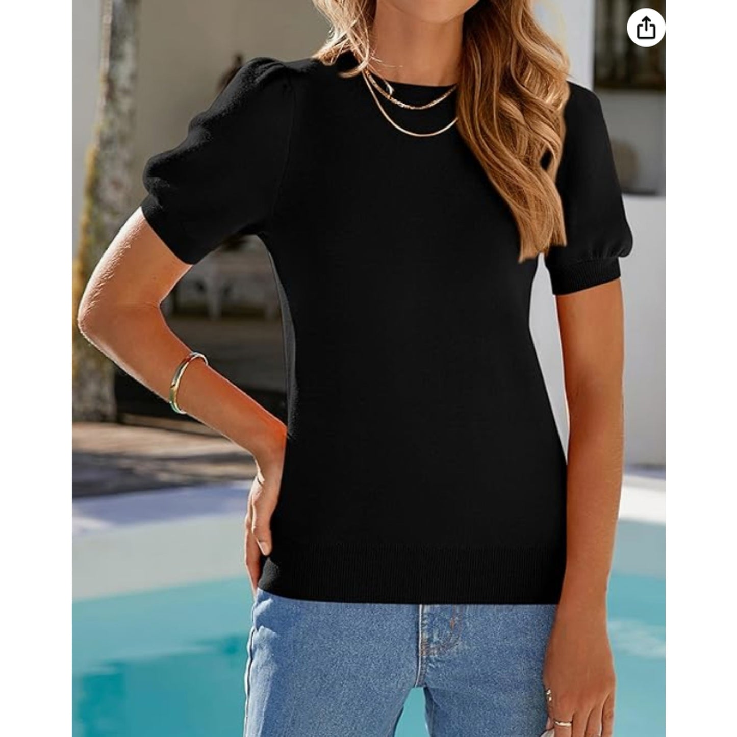PRETTYGARDEN Womens Spring 2025 Summer Shirts Cap Sleeve Sweater Black XXL