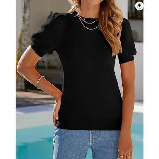 PRETTYGARDEN Womens Spring 2025 Summer Shirts Cap Sleeve Sweater Black XXL