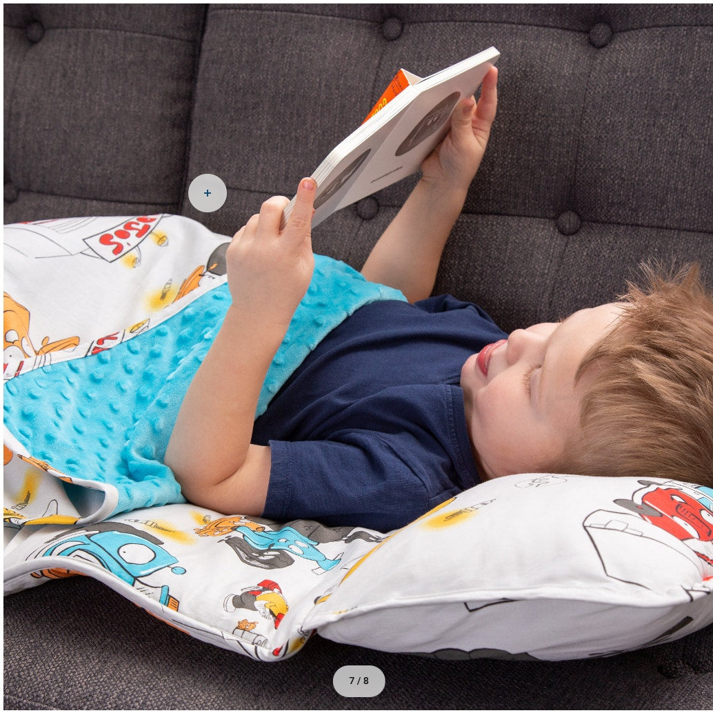 JumpOff Jo Plush Minky Toddler Nap Mat w/ Pillow - Jo’s Garage 43” x 20”