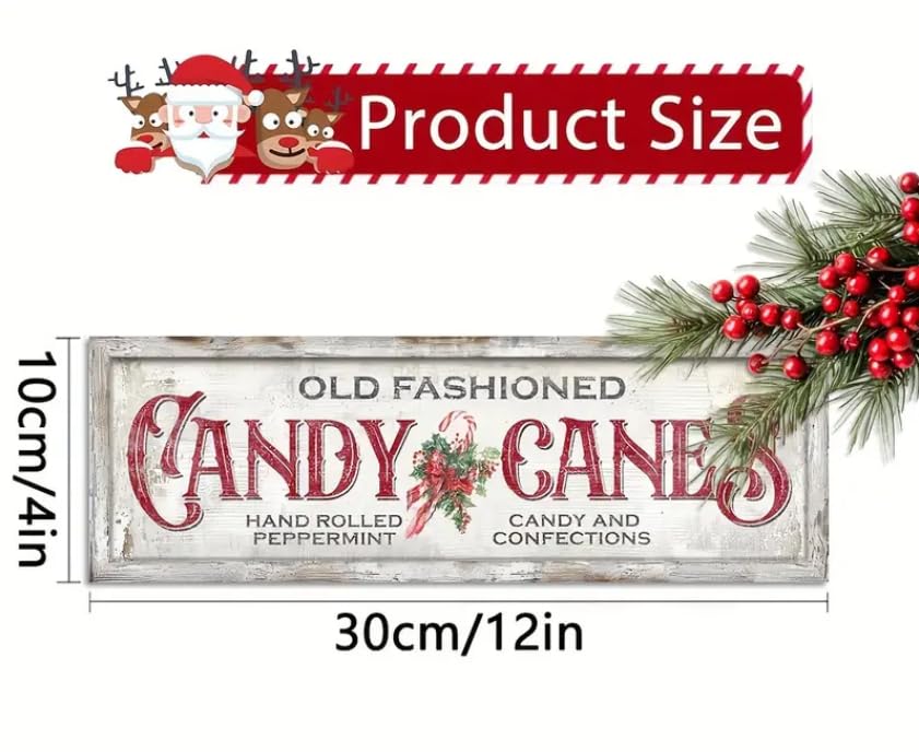Vintage-Inspired Candy Cane Wooden Sign - Perfect For Christmas, Door & Wall Decor, Home, Living Room, Porch, Bedroom, Farmhouse - 4"X12"